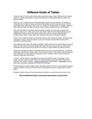 Different Kinds of Tables