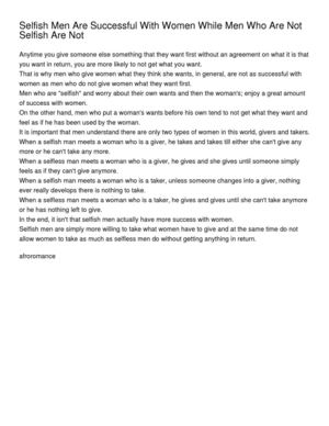 Selfish Men Are Successful With Women While Men Who Are Not Selfish Are Not