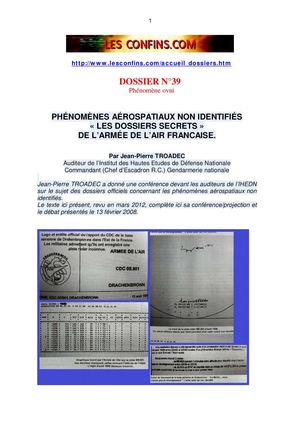 PHÉNOMÈNES AÉROSPATIAUX NON IDENTIFIÉS « LES DOSSIERS SECRETS » DE L’ARMÉE DE L’AIR FRANCAISE