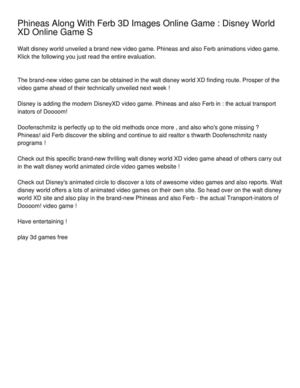 Phineas Along With Ferb 3D Images Online Game _ Disney World XD Online Game S