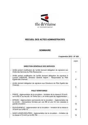 Ille-et-Vilaine recueil n° 426 : décisions CP du 27/08/2012 et arrêtés