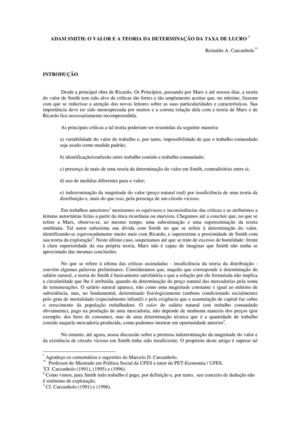 Adam Smith: o valor e a teoria da determinação da taxa de lucro