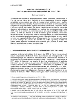 HISTOIRE DE L’ORGANISATION  DU CONTRE-ESPIONNAGE FRANÇAIS ENTRE 1871 ET 1945