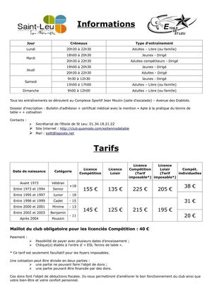 Infos et tarifs