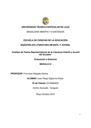 Análisis de textos representativos de autores ecuatorianos de la LIJ 