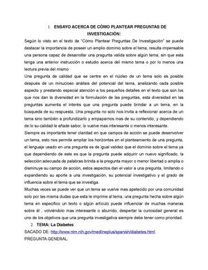 ensayo " como plantear preguntas de investigacion"