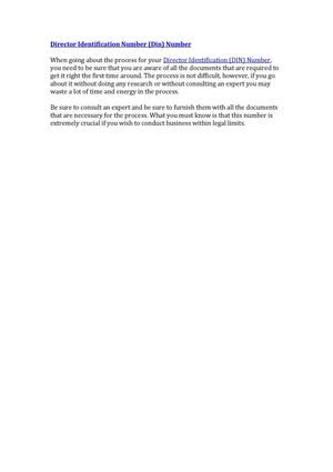 Director Identification Number (Din) Number  
