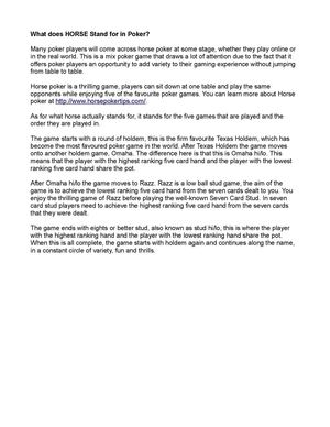 What does HORSE Stand for in Poker?