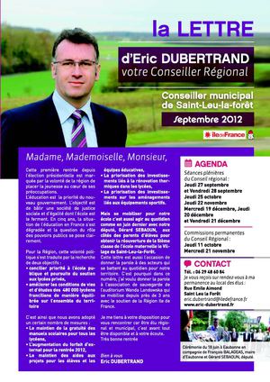 La lettre d'Eric Dubertrand - septembre 2012
