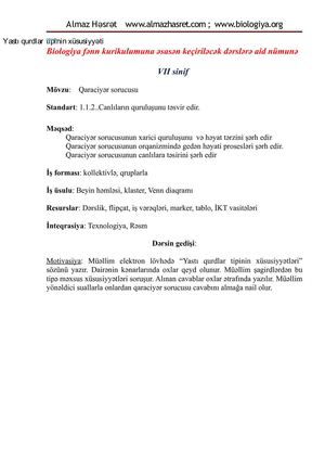 Biologiya - Kurikulumun tətbiqinə aid dərs nümunəsi (VII sinif)