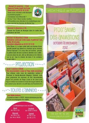 programme des animations de la médiathèque d'octobre à décembre 2012