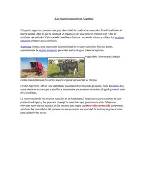 Los recursos naturales en Argentina
