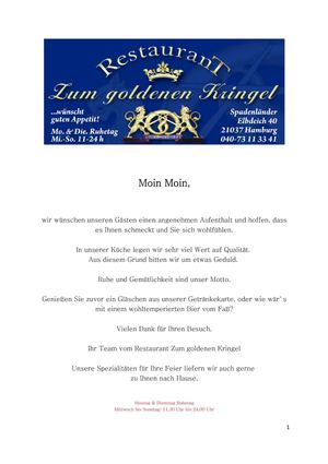 Zum Goldenen Kringel Speisekarte