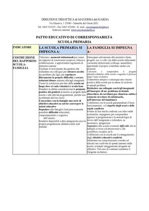 patto di corresponsabilità PRIMARIA