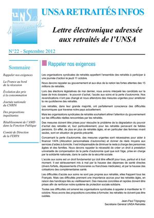 La Lettre UNSA-Retraités N°22 Septembre 2012