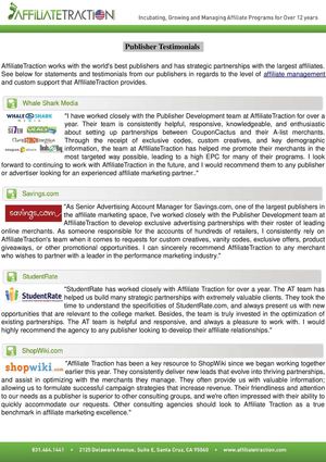 Publisher Testimonials - AffiliateTraction