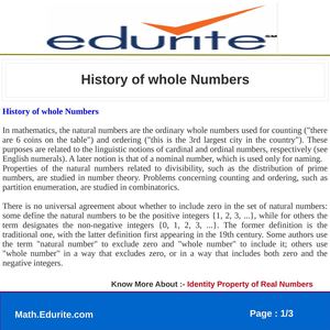 History of whole Numbers 
