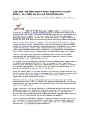 GoECart’s Rich Transactional Emails Help Online Retailers Recover Lost Sales and Improve Brand Recognition