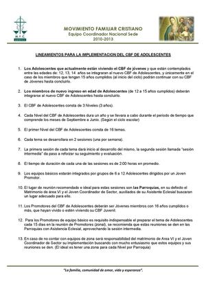 Lineamientos y Materiales CBF de Adolecentes