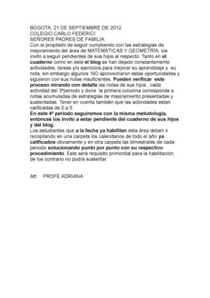 Comunicado para los Padres y/o Acudientes