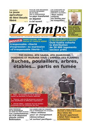 Le Temps d'Algérie Editions du Dimanche 23 Septembre 2012