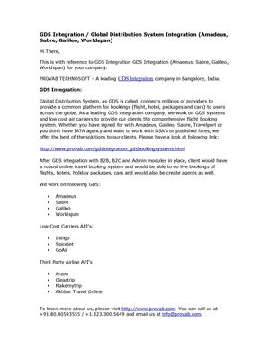 GDS Integration / Global Distribution System Integration (Amadeus, Sabre, Galileo, Worldspan)