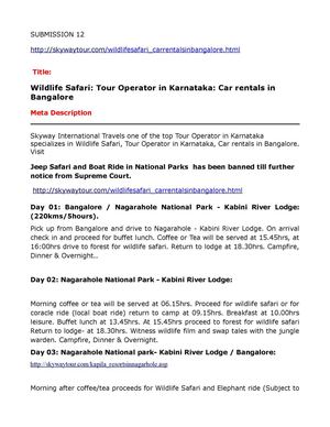 Wildlife Safari: Tour Operator in Karnataka: Car rentals in Bangalore