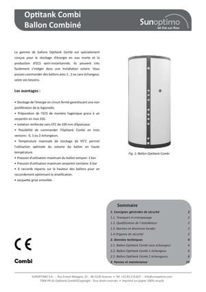 Optitank Combi - Ballon solaire combiné: eau morte + ECS dans serpentin inox