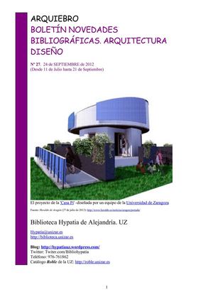 Boletín de novedades de Arquitectura y Diseño de la Biblioteca Hypatia de Alejandría, nº 27
