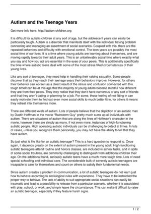 Autism and the Teenage Years