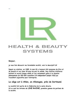 Une présentation de la Société LR