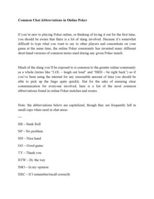 Common Chat Abbreviations in Online Poker