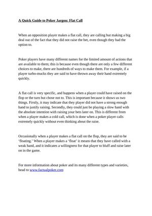 A Quick Guide to Poker Jargon: Flat Call