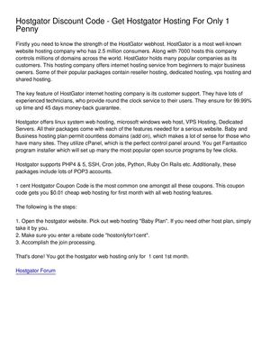 Hostgator Discount Code - Get Hostgator Hosting For Only 1 Penny