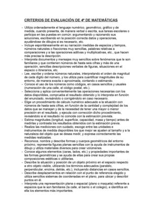 Criterios de Evaluacion de Matemáticas 4º