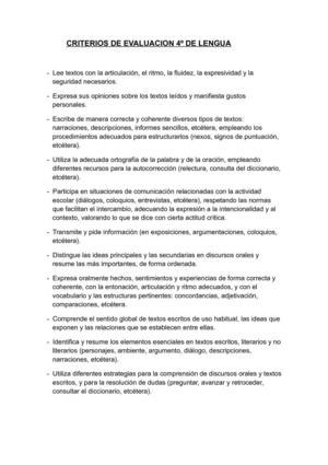 Criterios de evaluación de Lengua 4º