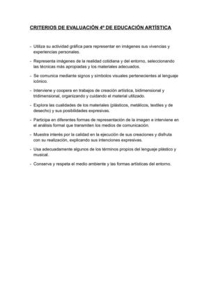 Criterios de evaluación de Plástica 4º