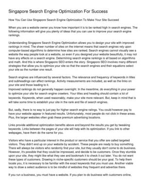 Singapore Search Engine Optimization For Success