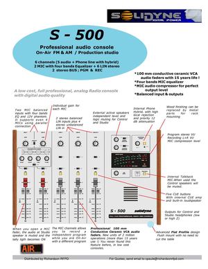 Solidyne S-500 Professional Audio Console On-Air FM & AM Production Studio