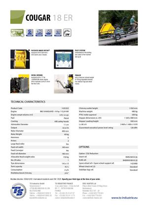 Technical characteristics - Cougar18ER / TSINDUSTRIE