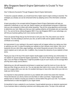 Why Singapore Search Engine Optimization Is Crucial To Your Company