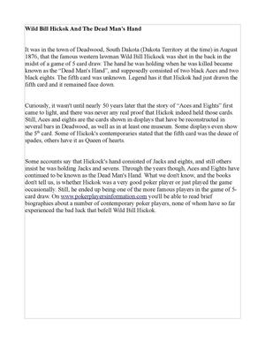 Wild Bill Hickok And The Dead Man's Hand