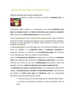lista de alimentos para bajar colesterol