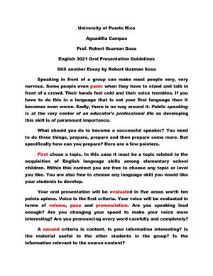 ENGLISH 3021 ORAL PRESENTATION GUIDELINES 2012