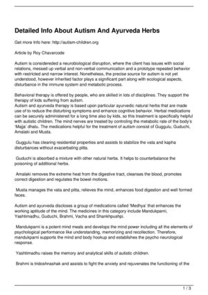 Detailed Info About Autism And Ayurveda Herbs
