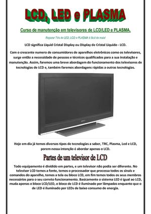 Curso de manutenção em televisores de LCD,LED e PLASMA.