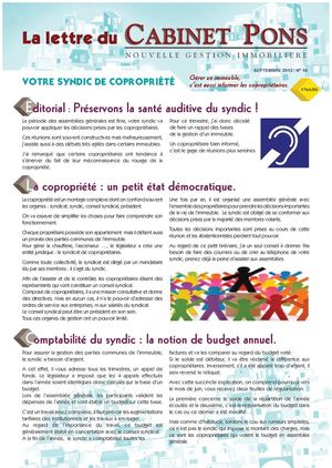 NEWSLETTER SEPTEMBRE 2012 : LA COPROPRIETE EXPLIQUEE POUR LES NULS