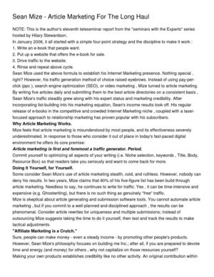 Sean Mize - Article Marketing For The Long Haul