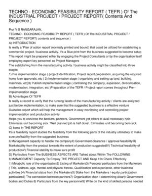 TECHNO - ECONOMIC FEASIBILITY REPORT ( TEFR ) Of The INDUSTRIAL PROJECT _ PROJECT REPORT( Contents And Sequence )_