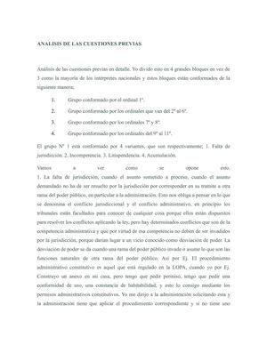 Analisis de las Cuestiones Previas - Materia Civil